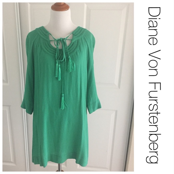 Diane Von Furstenberg Dresses & Skirts - Diane Von Furstenberg Green Shift Tassle Dress 4